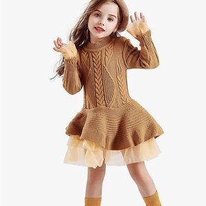 Tan/Gold Sweater Toddler Dress